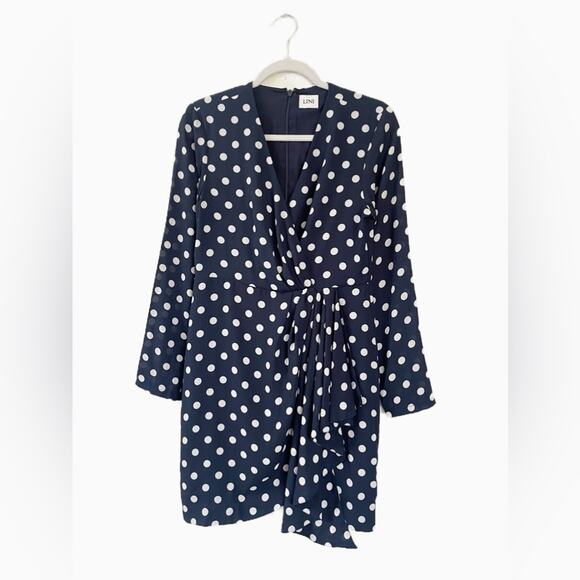 Lini Navy Polka Dot Wrap Dress - Picture 1 of 12